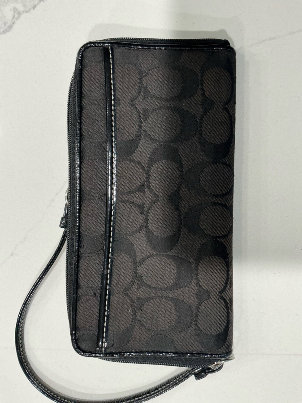 Coach Black Signature Jacquard Wristlet Wallet Silver Hardware